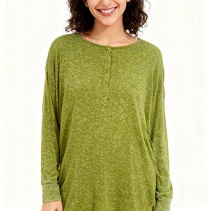 Westbound Women's Green Long Sleeve Tee Button Pullover Casual Top Size S